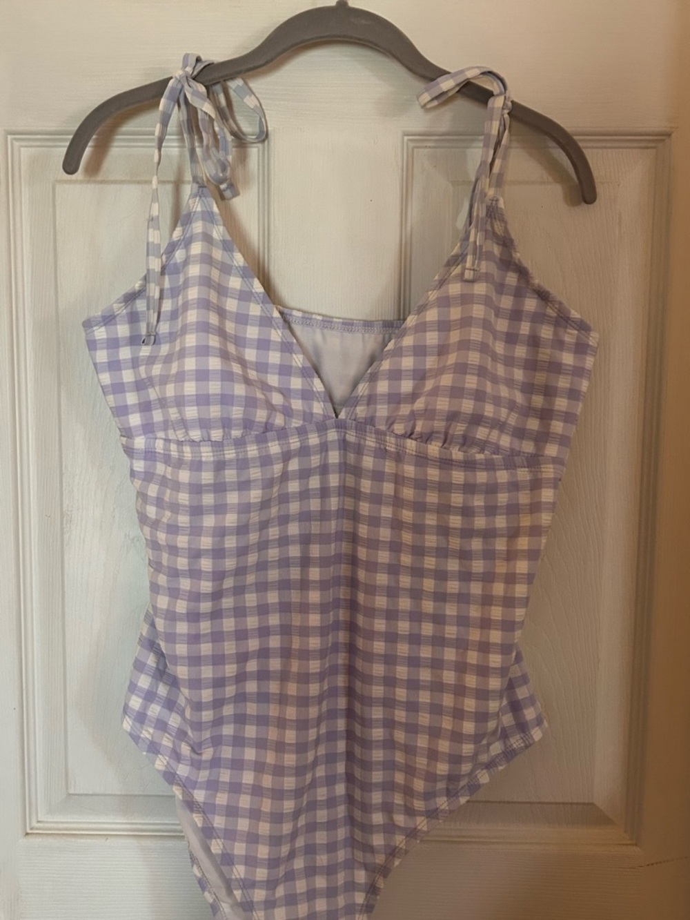 Kona Sol Lavender Gingham Tie-Shoulder One-Piece Swimsuit